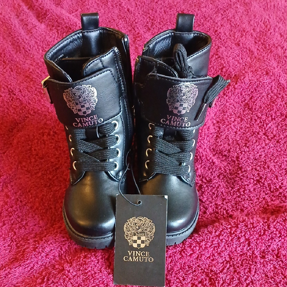 Vince Camuto Black Leather Boots with Stud Accents - Picture 2 of 4